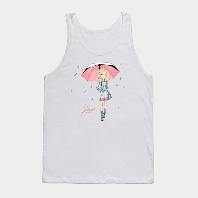 Fashion girl in autumn clothes with umbrella Tank Top by kavalenkava